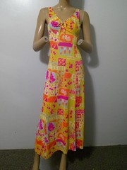Vtg 60’s MOD Formfit Rogers Silky Slinky Nylon Keyhole Nightgown POP ART Print S