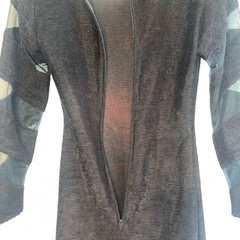 Vintage 70s 70 MPH Black Mod Shift Dress Mesh Patterned Sleeves Arnel Small LBD