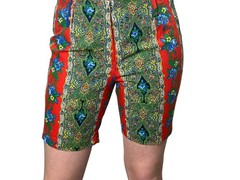 NOS Vtg 60s S~Sm M Bermuda Shorts Low 30 In Waist Red Floral Paisley Belt Loops