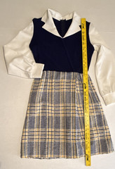 Vintage Gay Gibson Dress Mod 60s 70s JR Small 2 4 Navy Blue & Plaid Schoolgirl