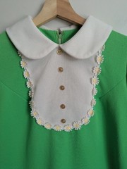 Vintage 1960s Union Made Mod Mini Shift Dress Maternity RARE Green Daisy Trim XS