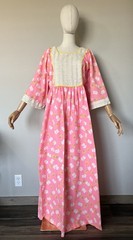 Vintage 70s Handmade Pink Floral Prairie Cottagecore Mumu Maxi Dress One Size