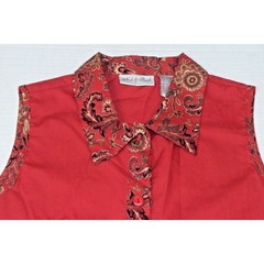 VTG Sleevless Shirt Nick & Sarah Size M 90s Merlot Fancy Gold Green Paisley Trim