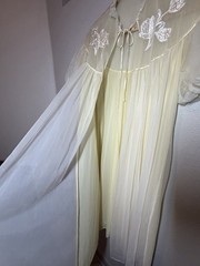 Vtg Sheer Chiffon Ruffles Lingerie Dress Nightgown Peignoir Robe Set S/M