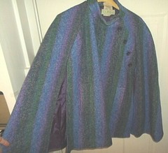 Jimmy Hourihan LARGE Cape Cloak Dublin Ireland Donegal Tweed Wool Green/Purp/Blu