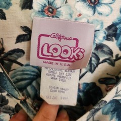 California Looks Vintage Floral Puff 3/4 Midi Tea Dress Linen Blend Pleat Sz 10P