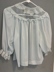 Vtg Bed Jacket Van Raalte Sheer Nylon Satin Ecru Lace 60s Ecru Lace Sky Blue S M