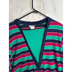 Vintage American Collection Striped V-Neck Pullover Top Green Navy Pink XL USA