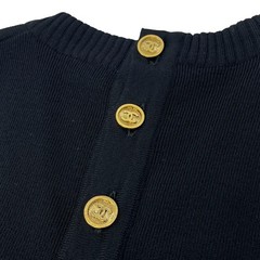 CHANEL Vintage CC Mark Logo Knit Jumpsuit Rompers Sleeveless Button Black 105312