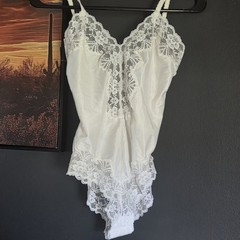 Vintage 80’s Guy Laroche White Coquette Teddy Bodysuit. Union Made Size S