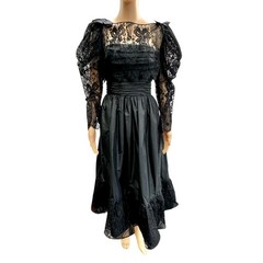 Vtg Sara Fredericks Black Strapless Taffeta & Lace Dress w/Lace Top S/M /cb