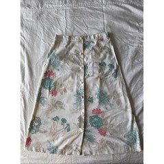 Vintage Cream Floral Button-Front A-Line Skirt