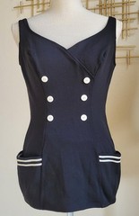 Vintage 1960’s ROBBY LEN Nautical Sailor Swimsuit Pin Up Rockabilly Bathing Suit