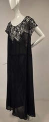 LATE 1920’S SHEER SILK CHIFFON + SILK LACE LONG DRESS W GREAT SEAM DETAIL