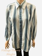 Thierry Mugler Top Women’s Shirt Vintage 90s Designer Structured Striped Blue L