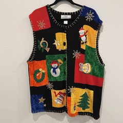 Lisa International Women’s Vintage Holiday Sweater Sz 2XL Patchwork Cottagecore