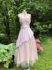 Vintage 1940’s 1950’s Pink Lace Tulle Unique Design Gown Dress w Jkt 34-26-48
