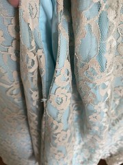 Vintage Odette Barsa Robe Lace Overlay Blue, Beige, Ribbon Trim Short,Snaps S/M