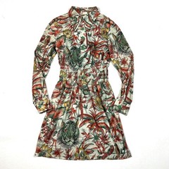 CRACKER BARREL Dress VTG 70s Button Down Collared Tropical Tiger Long Sleeve 11