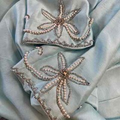Vintage Blue Embroidered Cuff Long Sleeve Open Front Dressy Jacket