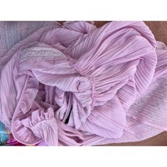 Vtg Rare Dress Liz Petites Inc. Pink Polyester Ribbed 70s Disco Mod Ruffles Boho