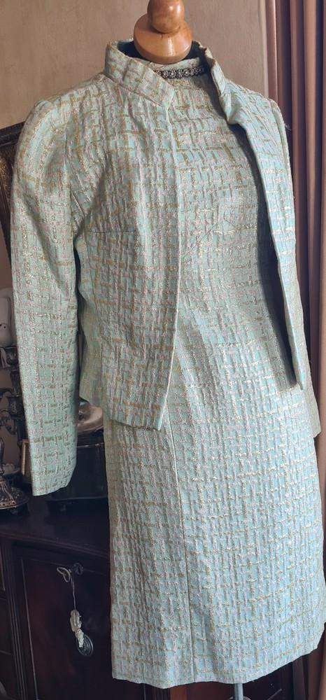 Vintage 50s 60s Brocade Classic Jackie O Style Dress & Jacket Set Tailor Made