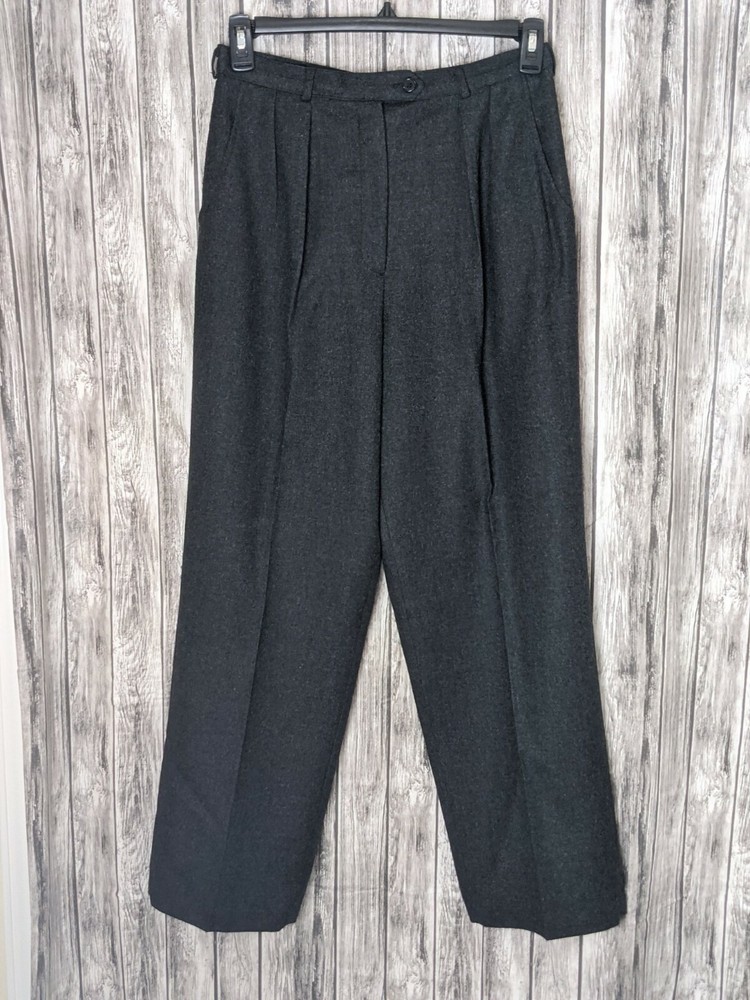 Women’s Vintage Dark Gray Pleated Front 100% Wool Pants Size 12~ 31in waist