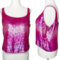 Vintage 100% Silk Beaded Ombre Barbie Pink Sleeveless Top