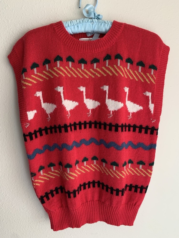 Vintage M The Import Workshop Wool Blend Vest Red Goose Farm Retro 70 80s Kitsch