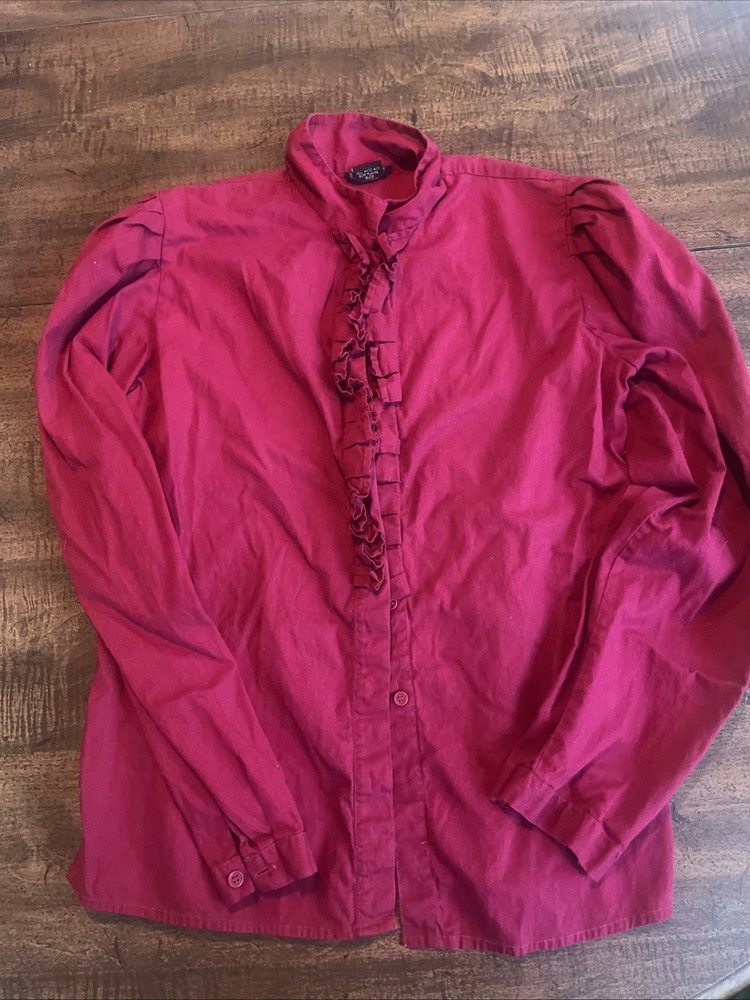 Vintage Touché Red Ruffle Blouse Romantic Cottagecore Prairie Victorian Medium
