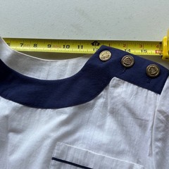 Vintage Nautical White Navy Blue Short Sleeve Midi Dress Gold Crest Buttons M