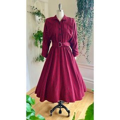 Vintage 1990s 90s Plaid Flannel Tartan Checkered Shirt Dress Midi Winter