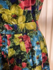 NWOT Vintage 50s Multi Floral Cotton FULL Dress JEUNESSE Pockets BELT M L SPRING