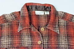 Vintage Shirt Jacket Heshy 2 Sz M 80s Rusty Orange Wool Shadow Plaid Semi Crop