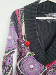 Vintage 2000s Desigual Cardigan, Colorful Patchwork Knit Jacket, Y2K Long Tunic