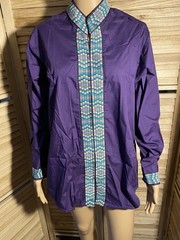 UTY Women’s Size S Purple Blouse Hippie Look Colorful Trim Zip VINTAGE 80’S NEW