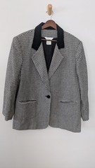 Vintage Womens Wool Blend Blazer 14P Houndstooth Velvet Collar Old Money Preppy