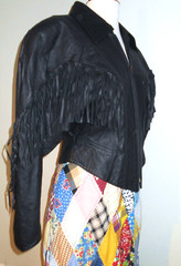 Vtg 80s INTERNATIONAL RINZI Black Leather Fringe Western Glam Rock Jacket~L