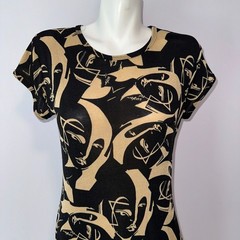 Vintage 90s Whimsygoth Slinky Face Print Dress Small Avant Garde Art Maximalist