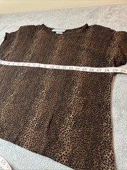 Vintage Peter Popovitch Short Sleeve Blouse Animal Print Ruched Shoulder Pads