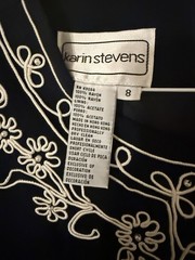 Karin Stevens Vintage Navy Embroidered With Pearls Midi Length Dress Size 8