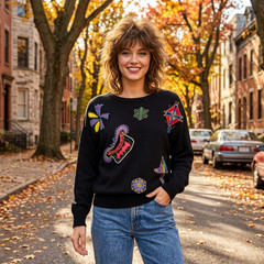 Vtg 80s 90s Cedars Abstract Wearable Art Embellished Dolman Sweater women’s xl
