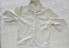 Vintage 1950s Smart Lady Striped Blouse – Green & White Pinstripe – Size 32 Bust