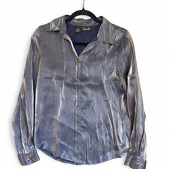 Vintage Rafaella Y2K Liquid Silver Metallic Gunmetal Shimmer Blouse – Size M