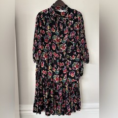 Vintage Rayon Two Piece Set Skirt 22W Jacket 20W Floral Black 90s Silvercord