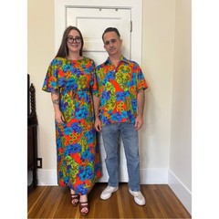 70s Vintage Hawaiian Tops Neon Floral Honeymoon Set