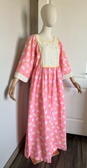 Vintage 70s Handmade Pink Floral Prairie Cottagecore Mumu Maxi Dress One Size