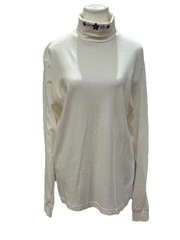 Vintage Timberlea Ivory Floral Embroidered Turtleneck Shirt Size XL