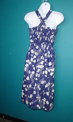Vtg 70s Mr Joe Sundress Blue & White Floral Built In Bra Sz 10P