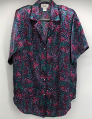VTG Jo Intimates Sleep Shirt Womens Medium Pink Paisley Buttons Short Sleeve